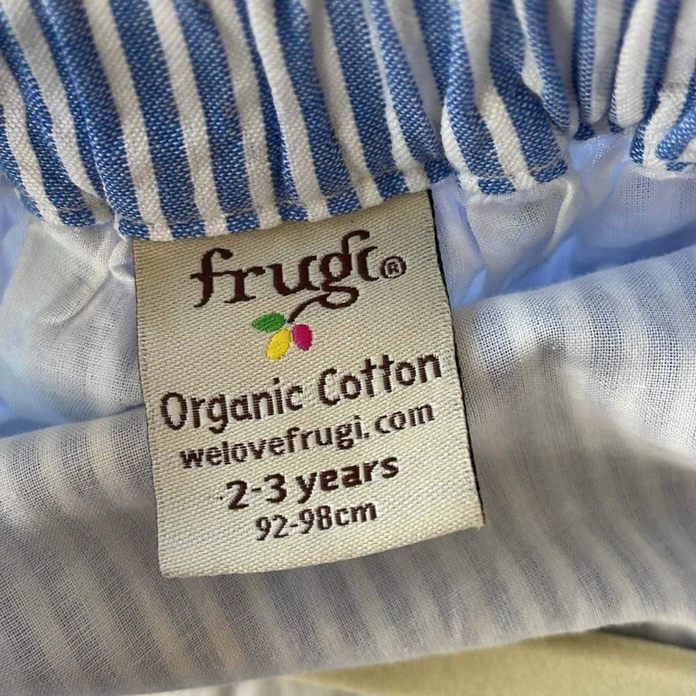 NEW Frugi rainbow dress, organic cotton blue seer sucker, size 2T/3T - Picture 7 of 7